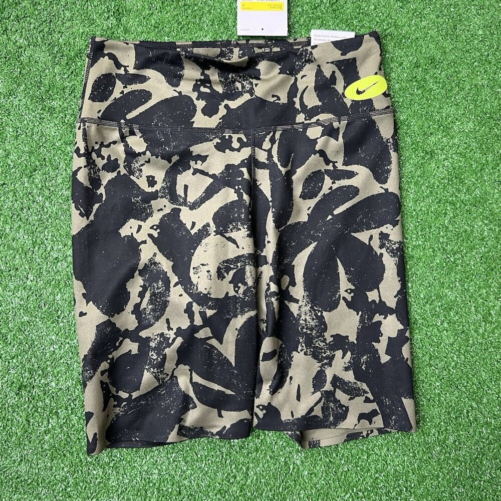 Nike Biker Shorts Size Small Womens 7" Dri Fit One Luxe Mid Rise Black Camo